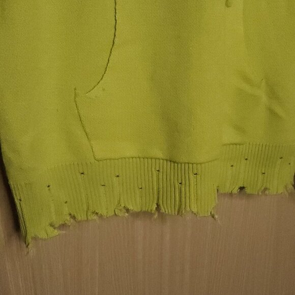 Fate Neon Green Yellow Distressed Hem Wool Blend Hooded Sweater XS - Picture 4 of 6